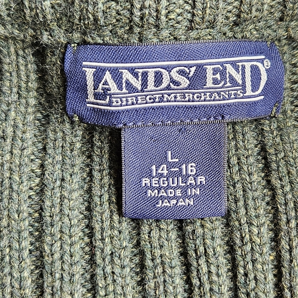 Land's End 90s Y2K Style Zip Front Cardigan Sweater Cable Knit Army Green Large - Picture 6 of 13